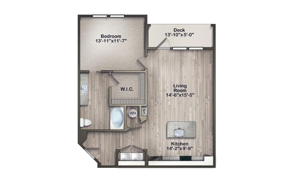 Bicentennial - 1 bedroom floorplan layout with 1 bath and 862 square feet.